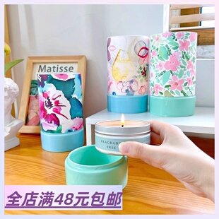 满2包 邮 出口单高档货 欧式圆柱形玻璃罩香薰蜡烛 持久扩香摆件