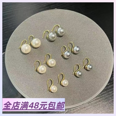 满2件包 邮真多麻色 正圆强光珍珠耳饰 铜镀金高跟鞋耳钩款