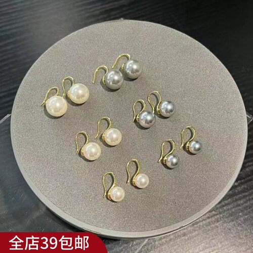 满2件包 邮真多麻色 正圆强光珍珠耳饰 铜镀金高跟鞋耳钩款