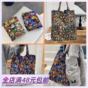 现货 满5包 邮 外贸单满印涂鸦便携折叠收纳袋 轻便大容量购物袋