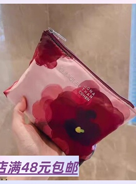 清仓白菜价！来撸！红色花朵晕染手拿包化妆收纳包包中小包