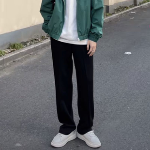 夏季直筒休闲卫裤男学生垂感宽松运动裤阔腿百搭韩版潮流黑色长裤
