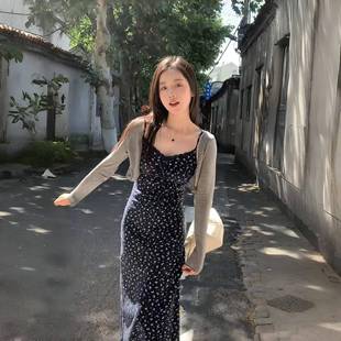 裙子套装 韩系chic别致穿搭碎花吊带连衣裙开衫 两件套温柔长裙女夏