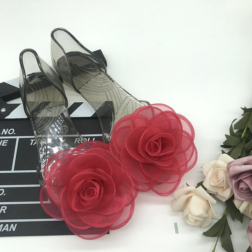 凉鞋女夏平底蕾丝鱼嘴透明塑料