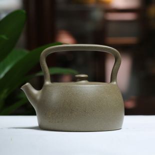 宜兴正品原矿紫砂壶青灰段泥茶壶周丽叶提梁壶300cc