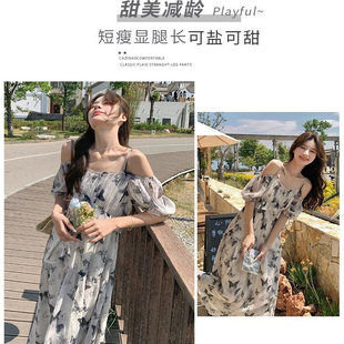 吊带背心女夏雪纺沙滩连衣裙长裙飘逸有内里防走光合适去海边玩