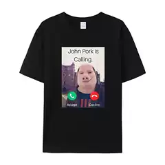 John Poock Is on the Phone Answering Calls T-Shirt Humorous and Interesting Pig Lover Graphic T-Shirt Short Sleeve Cotton