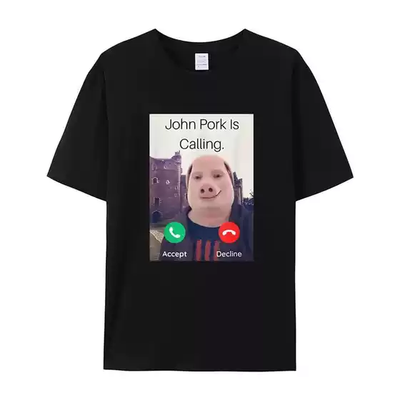 John Poock Is on the Phone Answering Calls T-Shirt Humorous and Interesting Pig Lover Graphic T-Shirt Short Sleeve Cotton