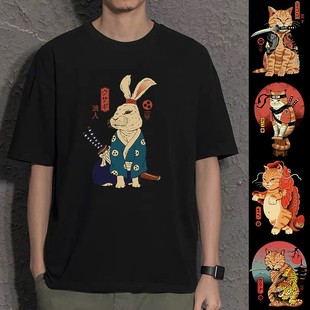 花可美浮世绘T恤橘猫柴犬周边寿司日系和风短袖体恤tee情侣装男女