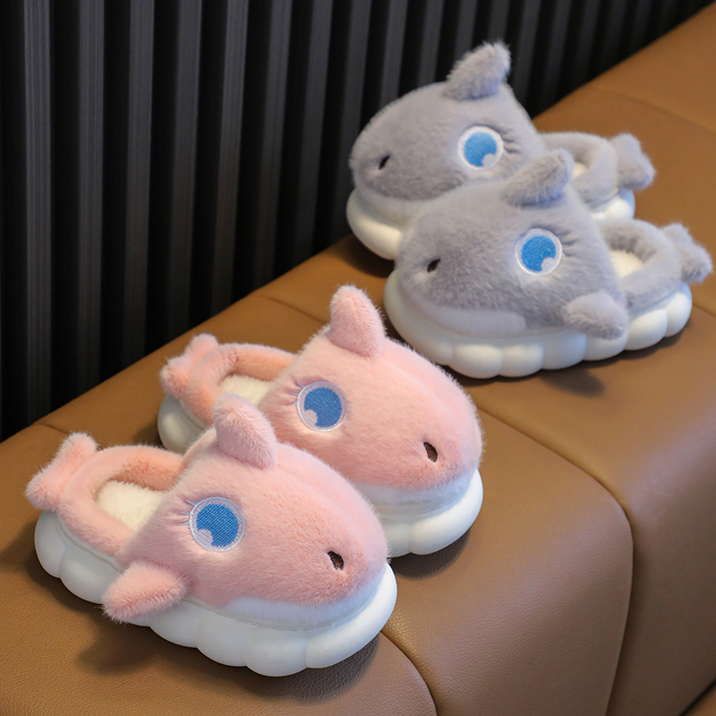 儿童棉拖鞋秋冬可爱鲨鱼男童小孩保暖厚底亲子鞋防滑女童宝宝拖鞋