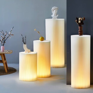 可折叠纸质发光圆柱展台商品展示架陈列架置物摆件落地式展架