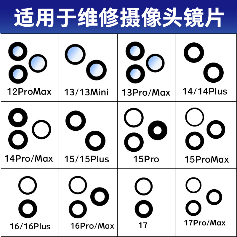 适用于苹果11 12 13 14 15 16 17air 17Pro Max后摄像头镜面镜片
