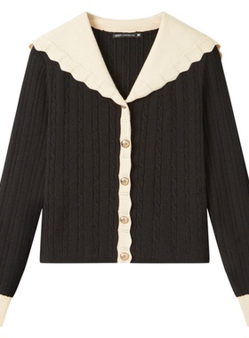 MJ-TOP2024年春季新款女撞色海军领针织衫524191020黑色