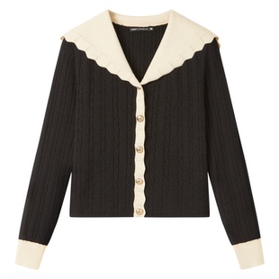 MJ-TOP2024年春季新款女撞色海军领针织衫524191020黑色