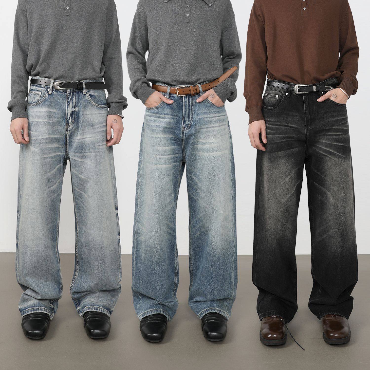 sicnhe四季潮牌高级感直筒阔腿水洗猫须百搭牛仔裤男时尚潮流长裤,男装,牛仔裤,淘宝优惠券,粉丝福利购,淘宝优惠卷