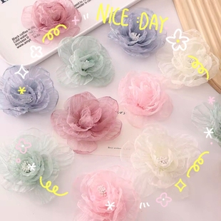 窗帘点缀装饰配件小饰品烧边山立体手工茶花别针布艺绢纱花朵胸针