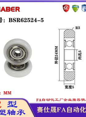 赛仕晟R型包塑轴承BSR62524-5外球面塑料滑轮滚轮导向轮尼龙轮