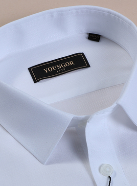 雅戈尔白色暗纹修身版男纯棉免烫商务正装短袖衬衣YSDP170515BFY