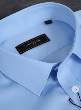 雅戈尔免烫短袖衬衫男士商务百搭时尚纯棉修身蓝色VSPM124925IFY