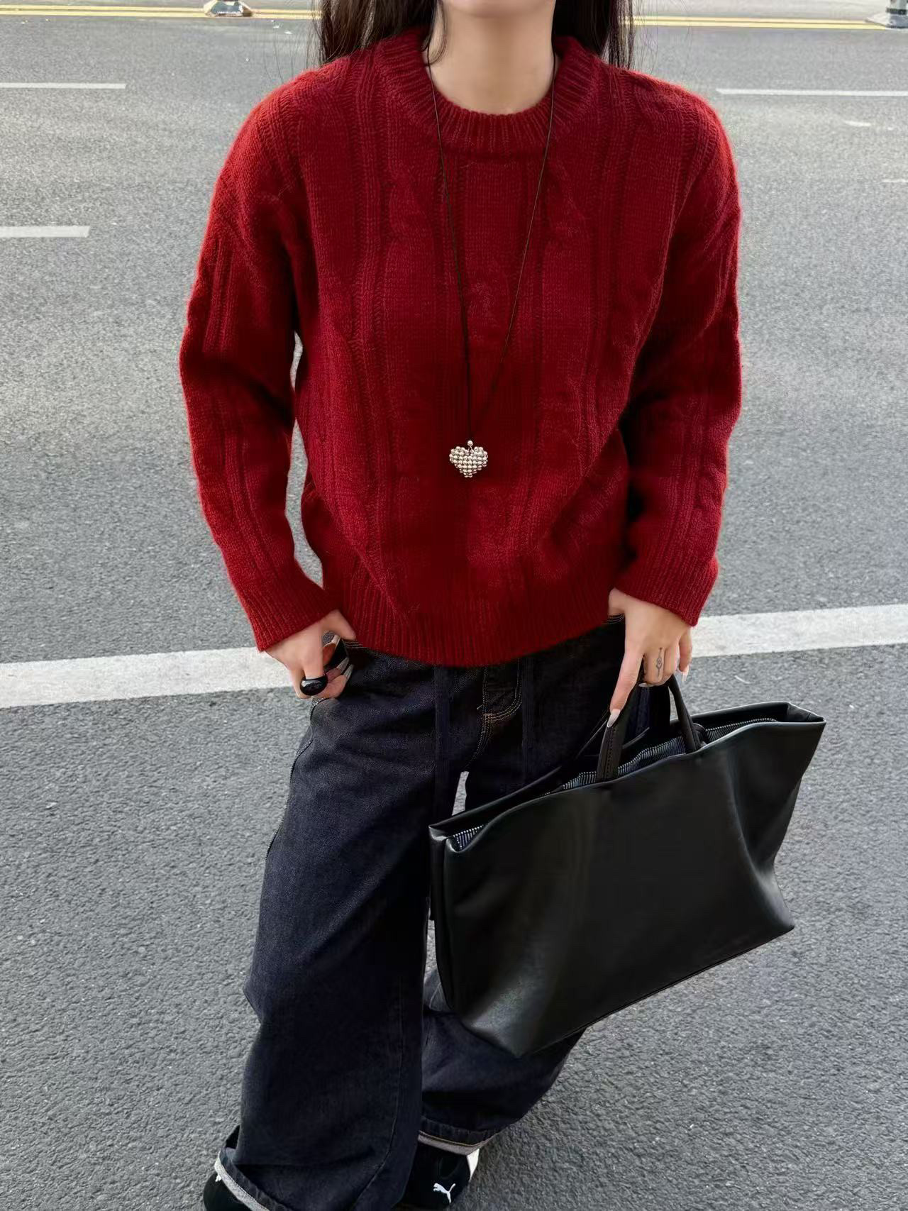 韩版甜美减龄气质圆领麻花浣绵羊毛秋冬显瘦洋气百搭套头绵羊毛