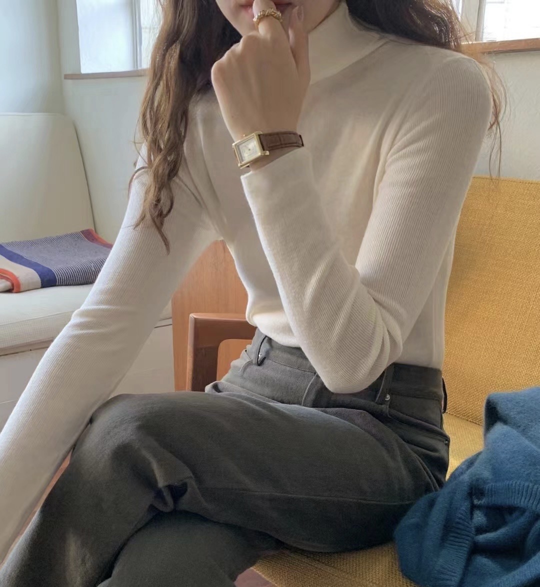 柔软细腻全羊毛衫针织衫高领堆堆领打底衫修身显瘦气质时尚上衣女