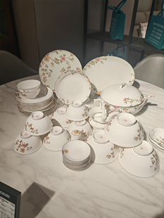 芝华仕正品，52个头花开富贵碗碟套装高端骨瓷餐具