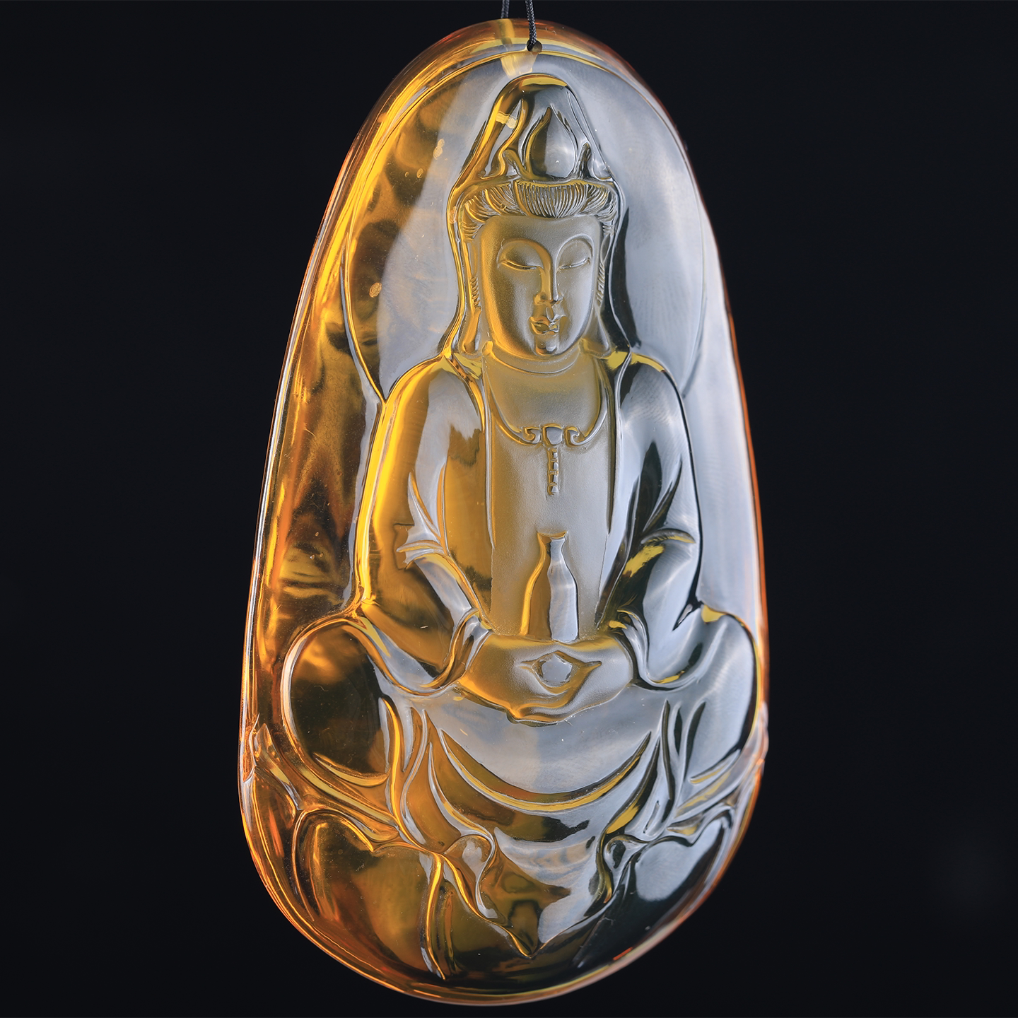 万福天然缅甸琥珀金珀净瓶观音吊坠大气男款百搭复古高级时尚简约