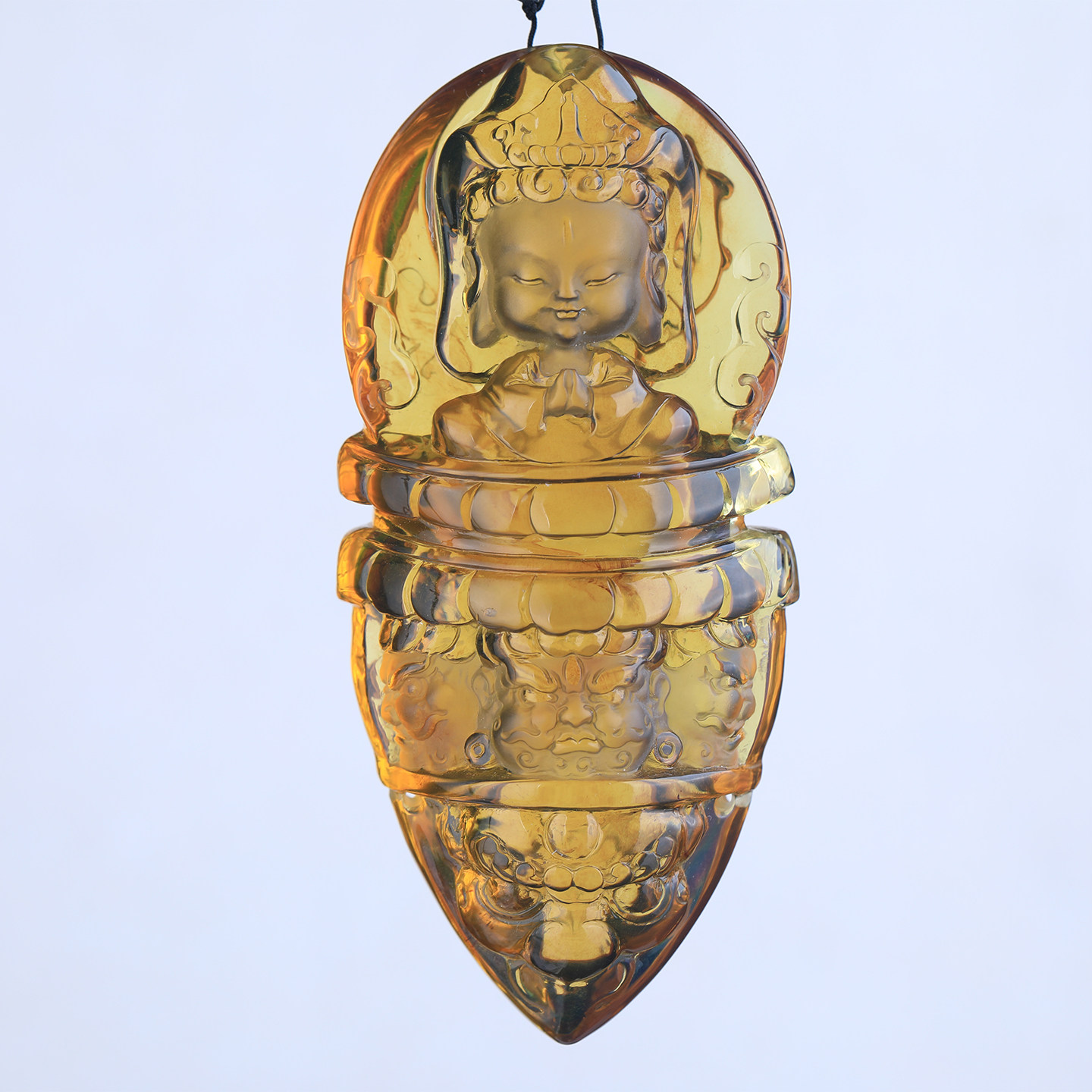 陈万福天然缅甸琥珀绿茶观音宝宝佛金刚杵黄财神佛手吊坠精工雕刻