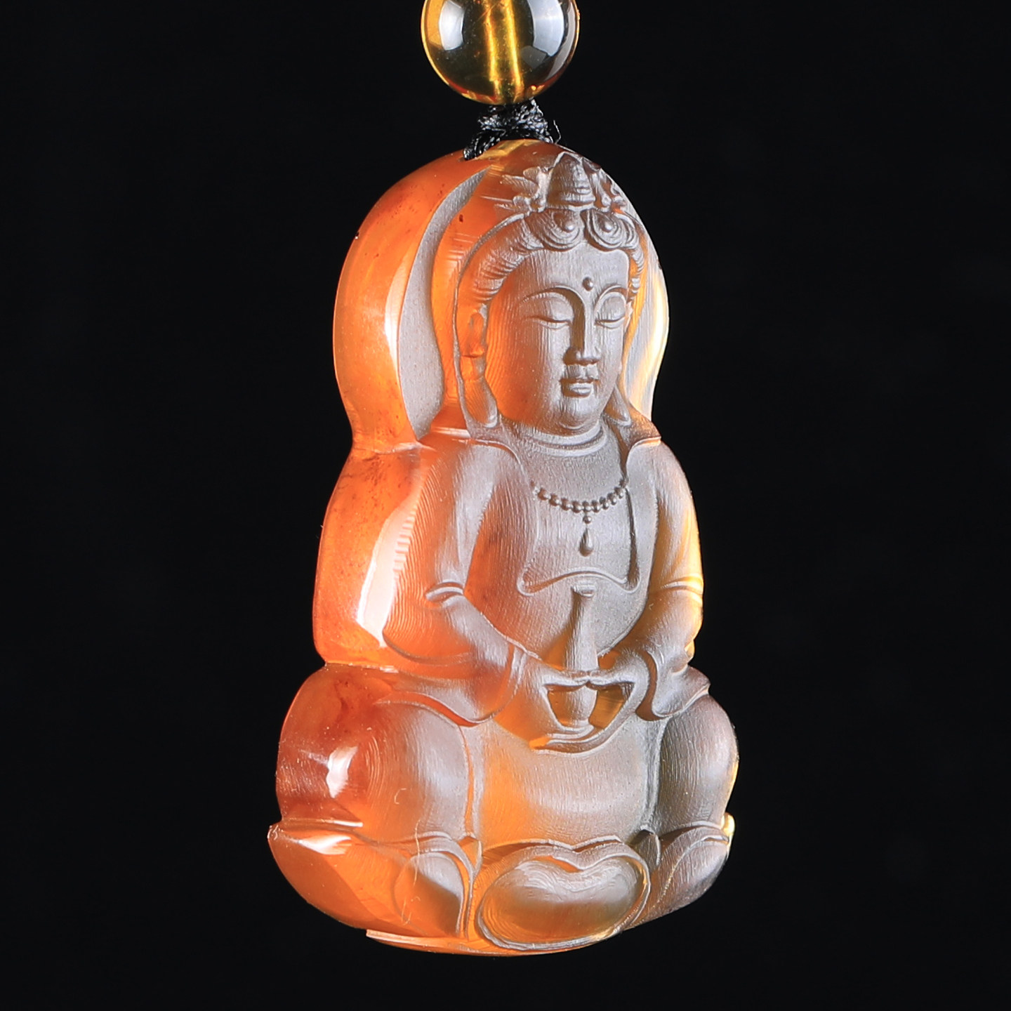陈万福天然缅甸琥珀悟道莲花观音雕刻吊坠千手本命佛配饰菩萨精致