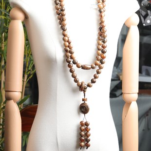 万福缅甸琥珀根蜜蜡溶洞108粒佛珠跑环平安扣15+同料复古质感大气