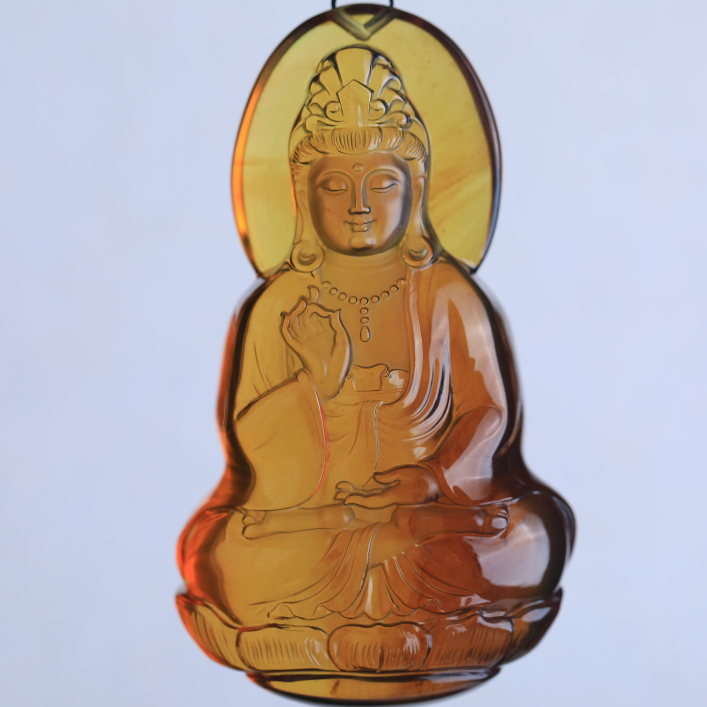 万福天然缅甸琥珀棕红果冻料观音吊坠大气厚庄男款复古百搭巧雕