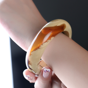 万福天然缅甸琥珀红茶金珀意境宽版正圈手镯富贵大轮胎收藏送礼绝