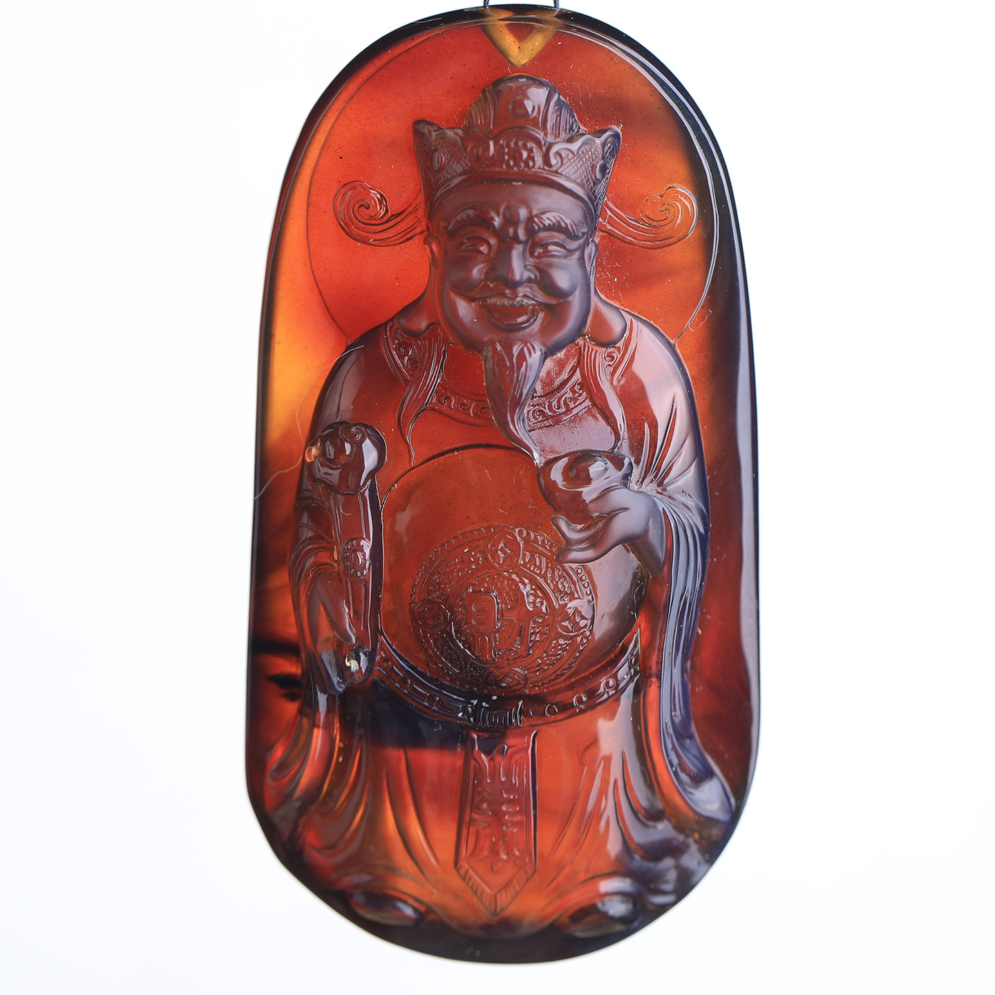 万福天然缅甸琥珀血珀财神吊坠琥珀财神爷雕件挂坠招财纳福男女款