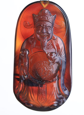 万福缅甸血珀财神吊坠招财纳福