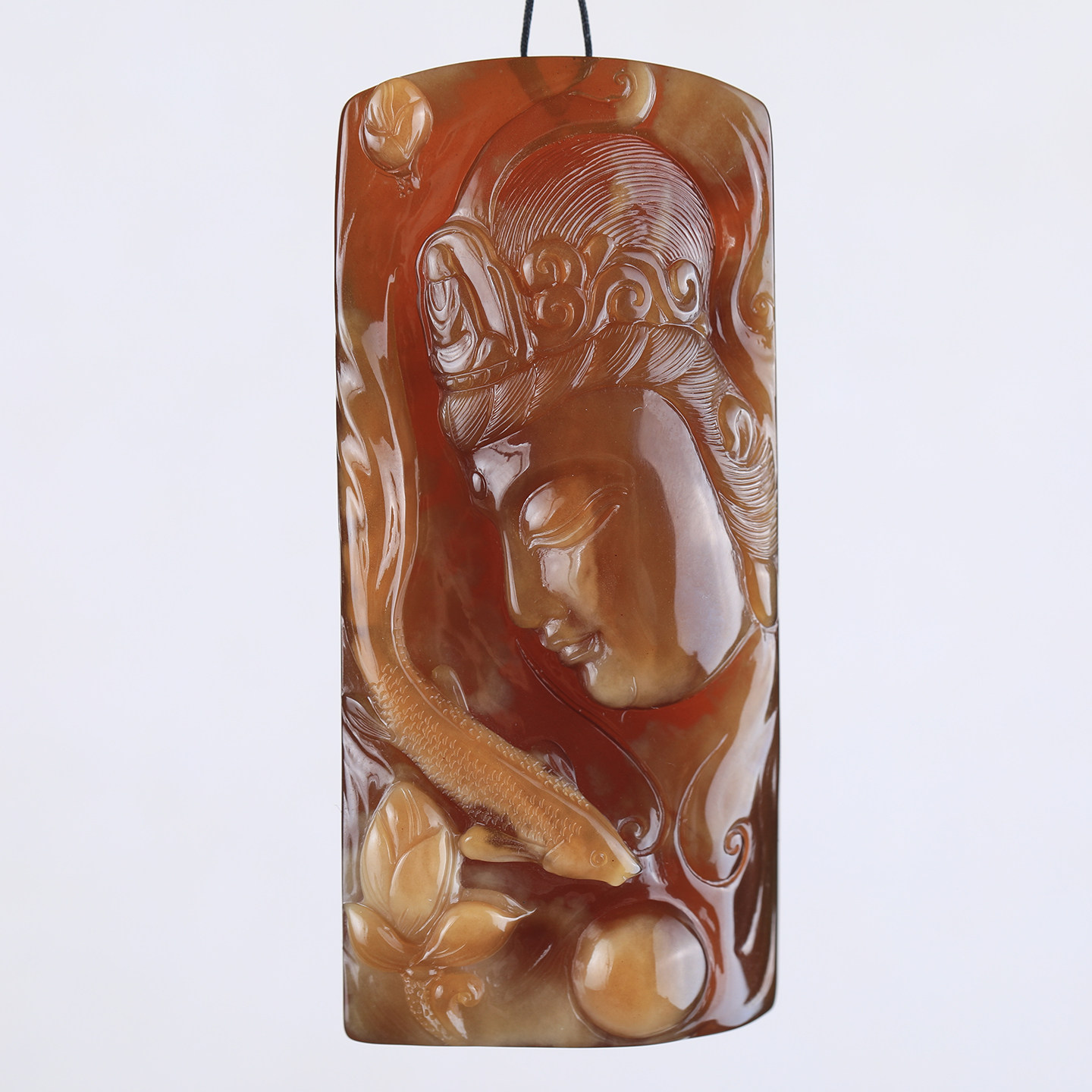 万福天然缅甸琥珀焦糖蜜蜡观音吊坠猪油蜜佛牌如鱼得水复古大气