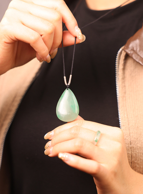 天然非洲翠水滴吊坠高冰飘绿原产冰透水润百搭男女款玉石挂坠
