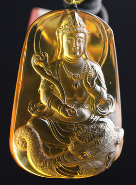 万福缅甸天然金珀普贤菩萨吊坠