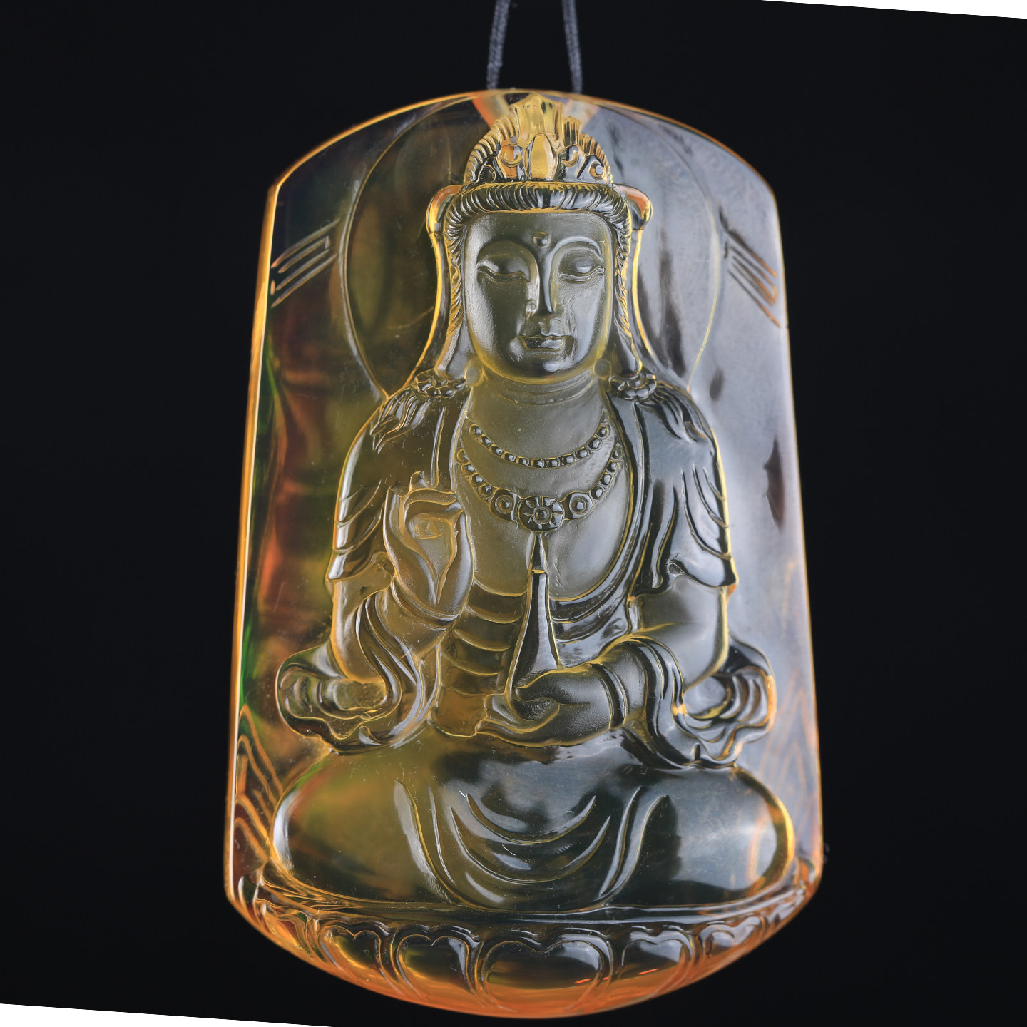 万福天然缅甸琥珀金珀净瓶观音吊坠小巧精致百搭复古高级简约时尚