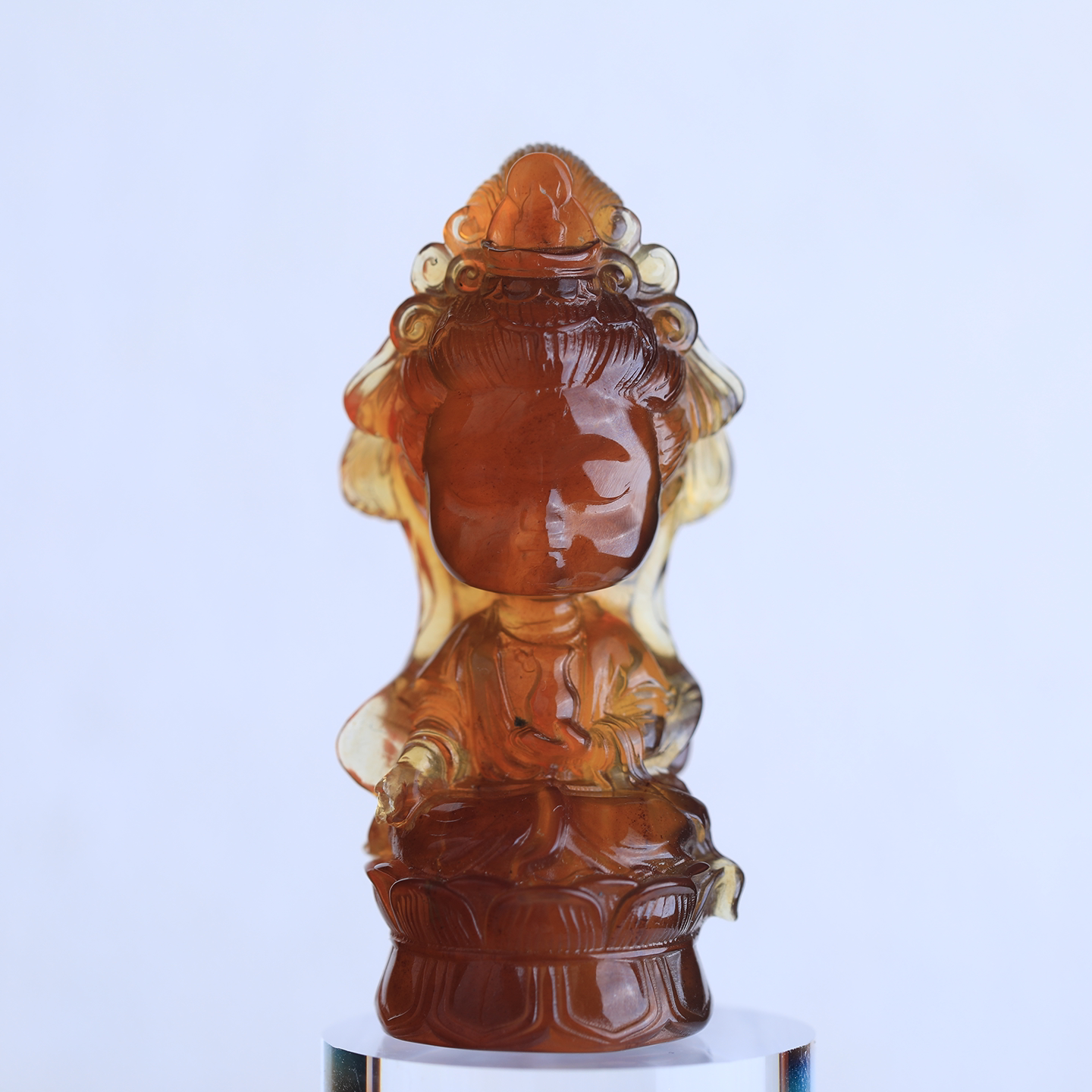 万福天然缅甸琥珀红蜜净瓶观音雕刻件立体宝宝佛可爱萌版摆件吊坠