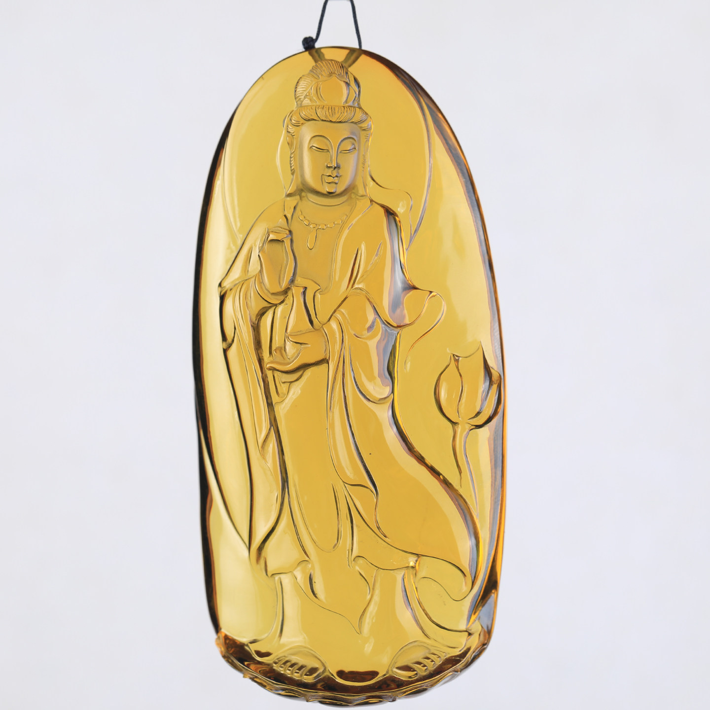 万福天然缅甸琥珀黄茶珀南海观音吊坠莲花净瓶大气透亮高级复古