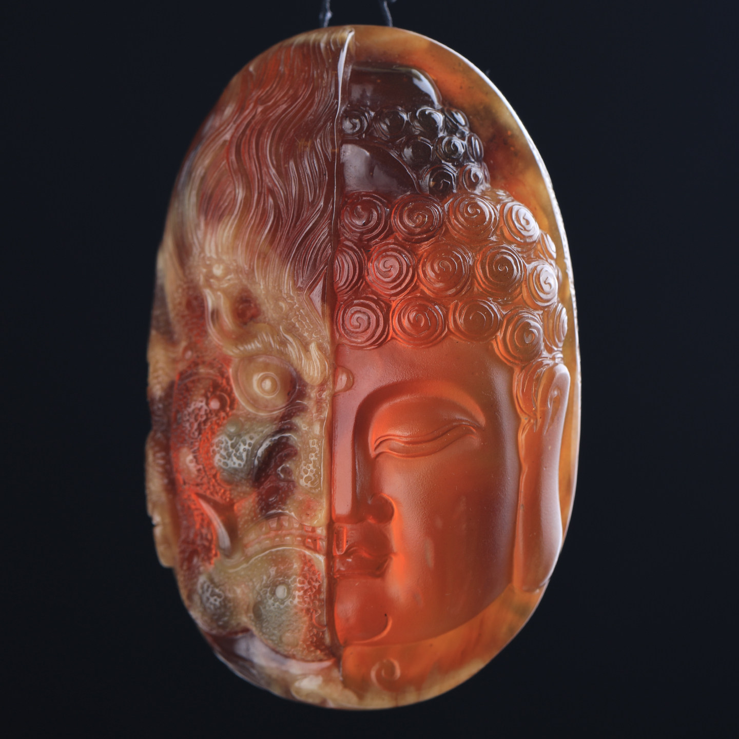 万福天然缅甸琥珀猪油蜜蜡溶洞紫罗兰一念之间俏色心经祥云吊坠