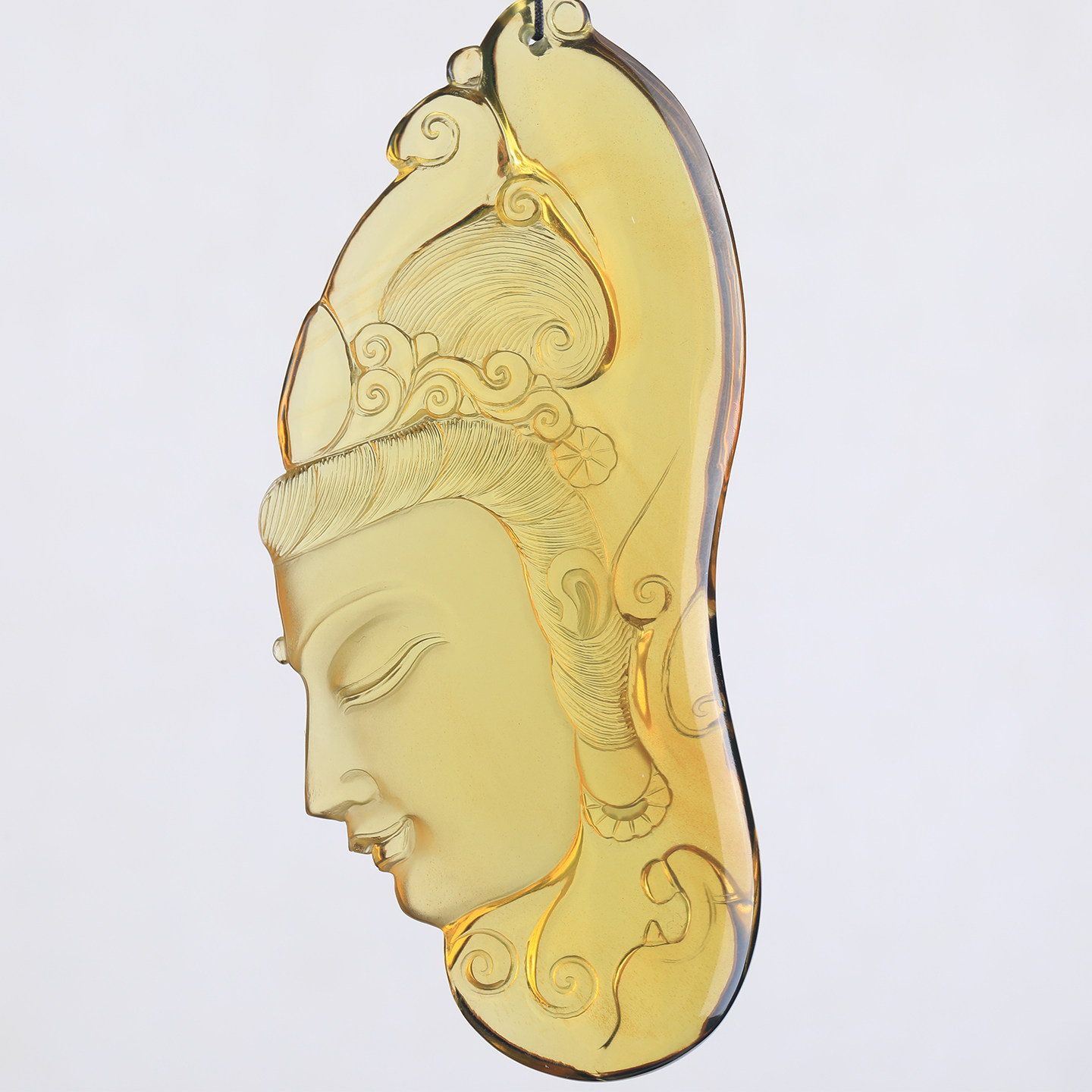 万福天然缅甸琥珀金蓝珀观音佛首吊坠佛面立体雕净水通透清新百搭