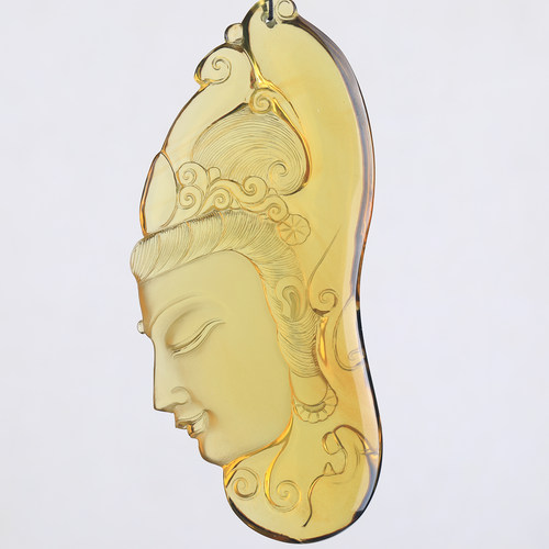 万福缅甸金蓝珀观音佛首吊坠