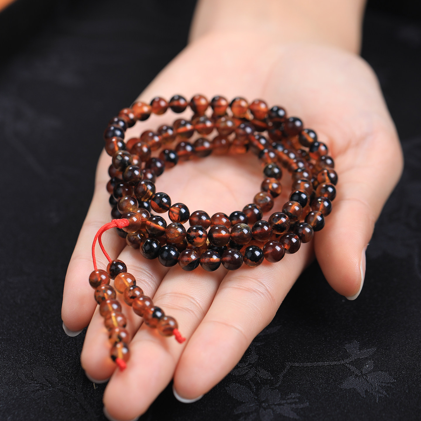 缅甸远古森林亿万年天然琥珀蜜蜡化石打磨108粒文玩念珠手串项链