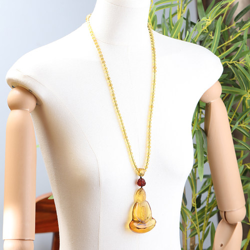 万福缅甸琥珀金蓝珀九眼长珠观音血珀四面佛108粒金刚杵民族风