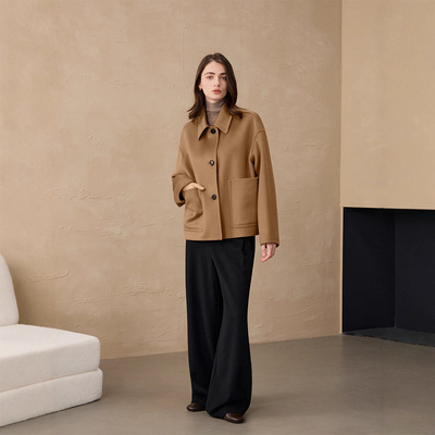 2025秋冬小个子大衣双面呢100羊绒大衣纯翻领羊绒毛呢外套女大衣