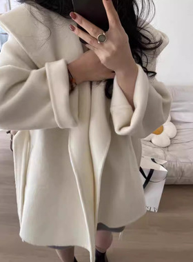 NSS 封神高品质高克重面料  双面羊驼毛秋冬白色斗篷大衣呢外套