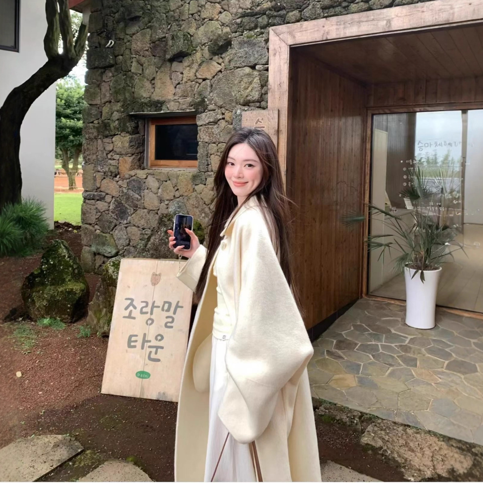 2025秋冬新款韩系蝙蝠袖双面羊毛大衣女宽松气质通勤羊毛外套女