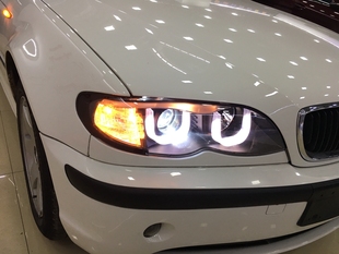 秀山 宝马老款3系E46大灯总成 LED双U型天使眼 透镜大灯总成