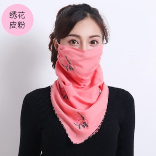 防晒防紫外线女士纯棉口罩加大户外骑行护颈遮阳三角巾围脖 春夏季